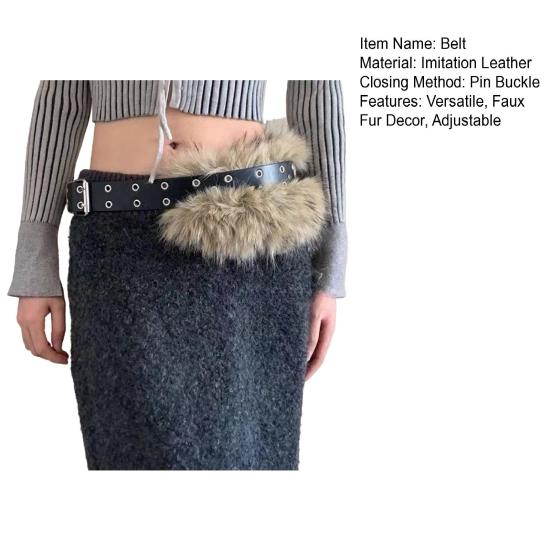 Женский ремень Регулируемая длина Ремень из искусственной кожи с искусственным мехом