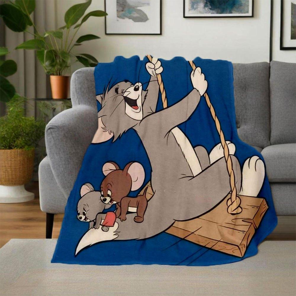 Tom & Jerry Kids Cartoon Wall Stickers Home Decor Art Mural Poster GiftBlanket Flannel Throw Blanket for Sofa, Bed, Travel, Camping, Office