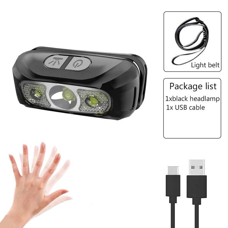 Мини-перезаряжаемые сильные сенсорные налобные фонари для рыбалки, кемпинга, USB-налобные фонари COB, светодиодные налобные фонари, налобный фонарик