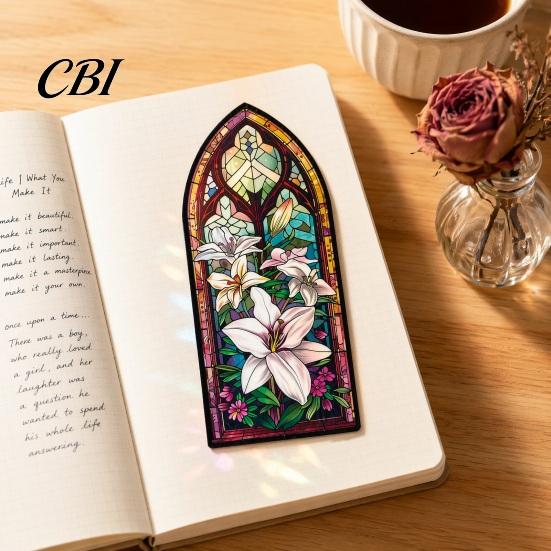 Rose Design Bookmark Stained Glass Flower Bookmark, Floral Acrylic Suncatcher Lightweight Plant Book Page Marker, Gifts for Bookish, Women Retro Style