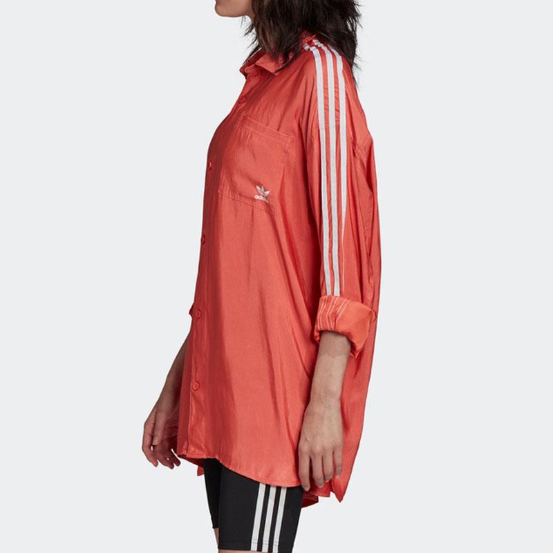 adidas Оригинальные рубашки женские светло-алый заостренный воротник умеренная рубашка FM2634