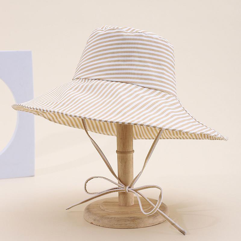 Bucket Hat Women Spring Summer Striped Foldable Printing Wide Brimmed Sun Hat Outdoor Casual Travel Sun Hat Lady