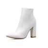Women Mid Calf White Point Toe Boots High Heels Fashion Pointed Toe Killer Booties Women's Boots White 8996