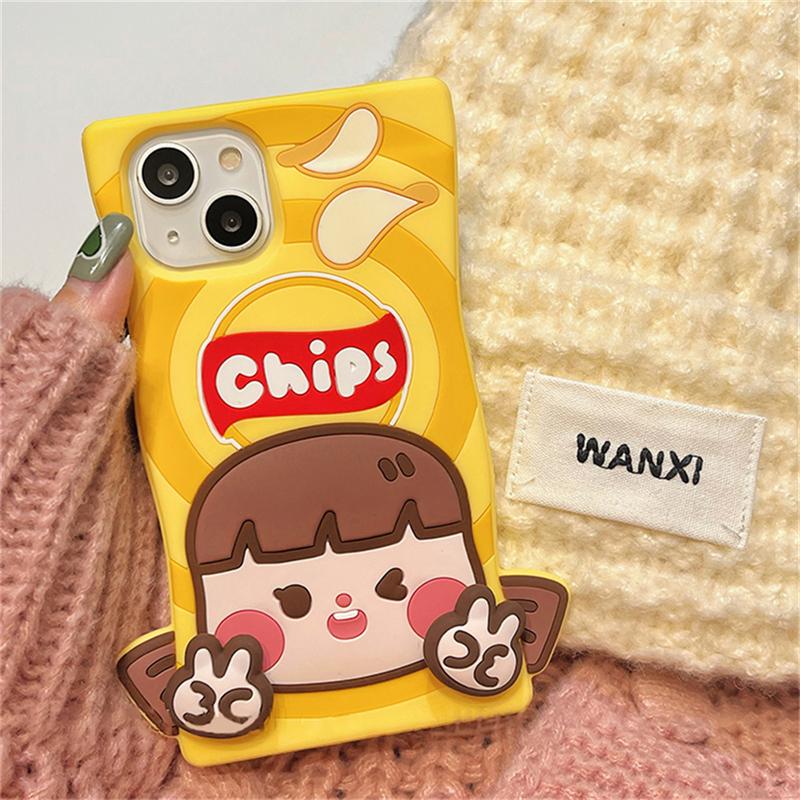 Корейский милый 3d забавный чехол для картофельных чипсов для Iphone 14 13 12 11 Pro Max прекрасный мультяшный силиконовый противоударный мягкий чехол Funda