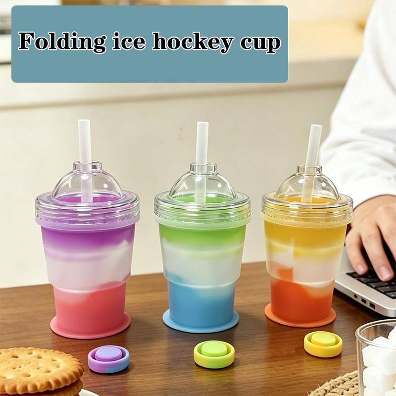 Portable Collapsible Ice Ball Cup with Straw in Silicone for Summer Outdoors