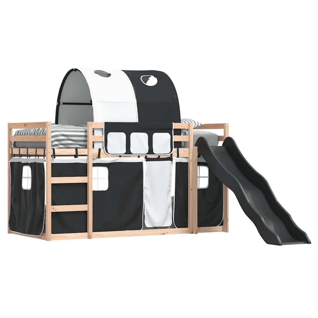 Bunk Bed with Slide and Curtains White and Black 80 x 200 cm