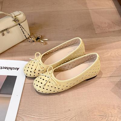 Женские летние туфли Мэри Джейн с бантом, увеличивающие внутреннюю высоту на 5 см, новые, полые, повседневные, с мелким вырезом, одинарные