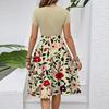 Women's Casual Fashion Belted Floral Print Short Sleeve Round Neck Elegant Dress