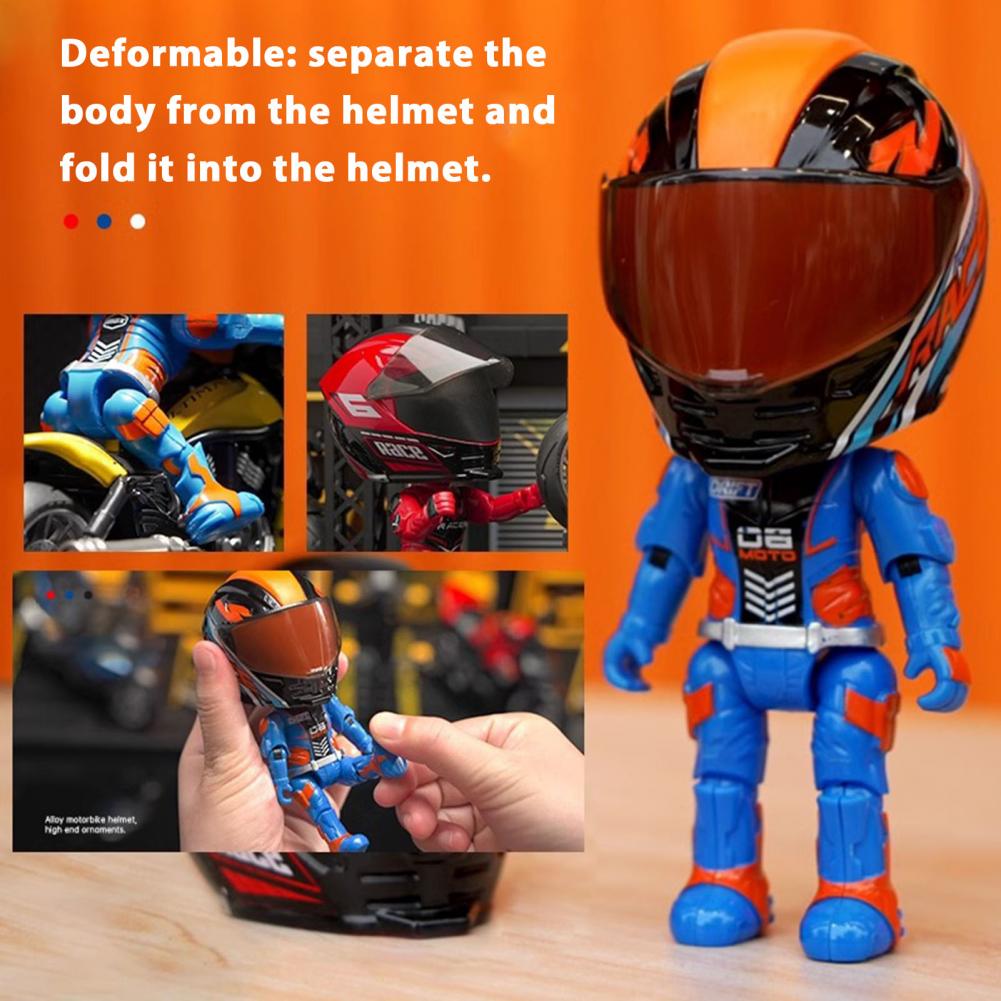 Desktop Rider Ornament Deformable Rider Figurine Deformable Helmet Racing Driver Action Figure with Movable Joints for Desktop