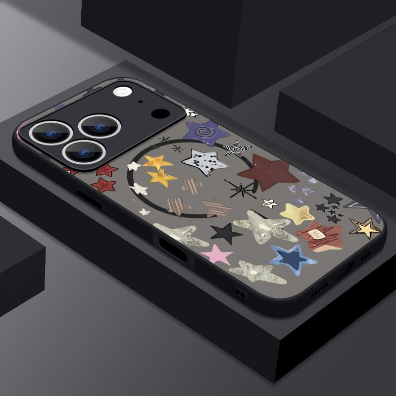 Магнитный чехол для телефона с принтом «Цветные звезды» для iPhone 17 Pro 16 15 14 13 Pro Max 17E Тонкий Гибридный Чехол из TPU+PC Матовый