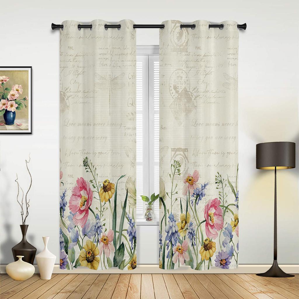 Spring Flowers Plants Wildflowers Modern Window Curtains for Living Room Bedroom Curtain Kitchen Treatment Blinds Drapes