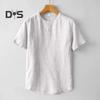 Мужская летняя рубашка с воротником-стойкой, тонкая, свободная, с короткими рукавами, однотонная, на пуговицах, средней длины, повседневная футболка для школы, офиса, улицы