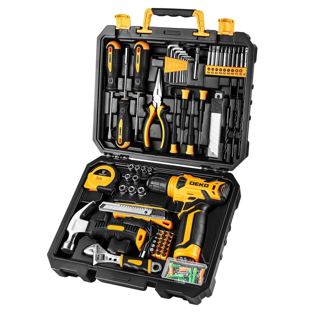 Tool Set with 8V Electric DIY Tool Power Tool Household Tool Furniture Home Carpentry Tool Convenient Storage Case Included 126-Piece Drill, Set,