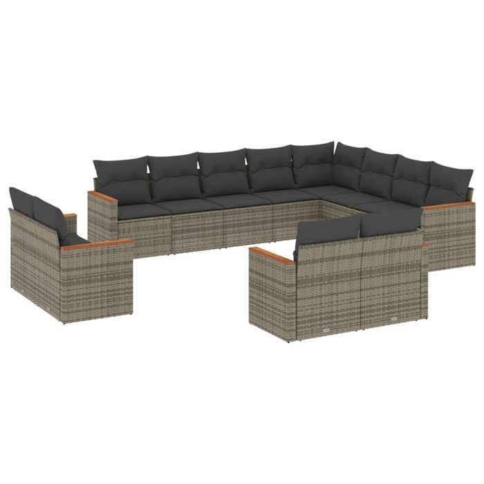 VidaXL Salon de Jardin avec Coussins 12 pcs, Canapés de Terrasse, Ensemble de Meubles de Patio, Mobilier d'Extérieur, Gris 3226515