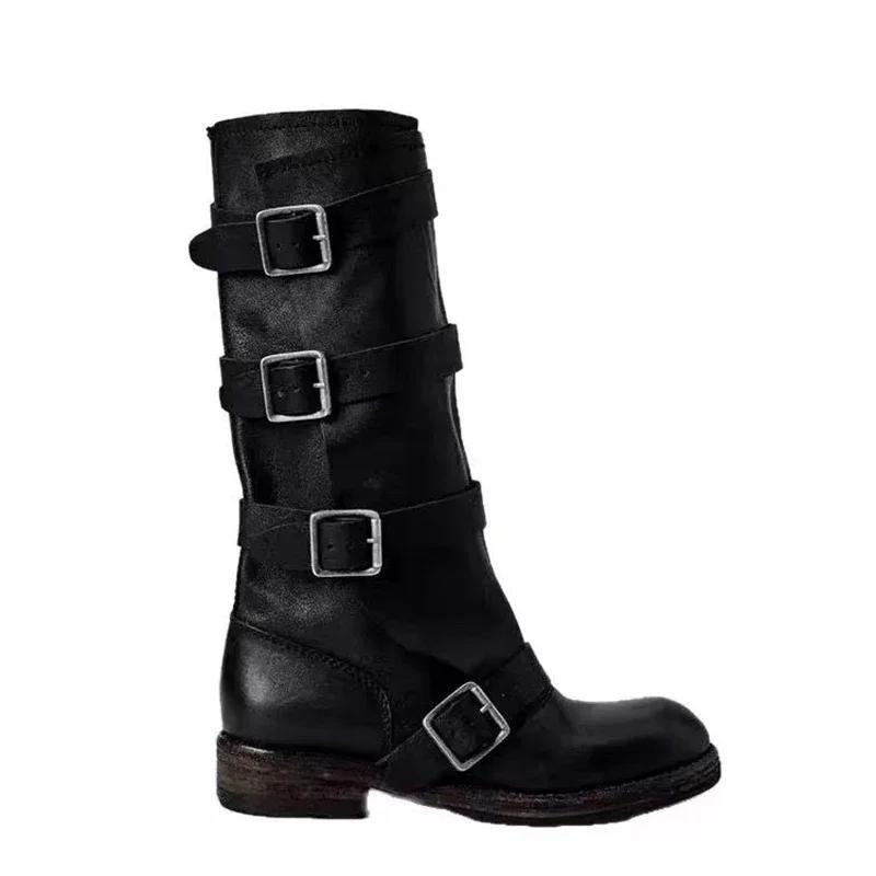 Модные женские высокие ботинки на плоской подошве, дизайнерские полусапоги, женская обувь, осенние ретро ботинки челси 2025, модные готические гладиаторские ботинки для женщин