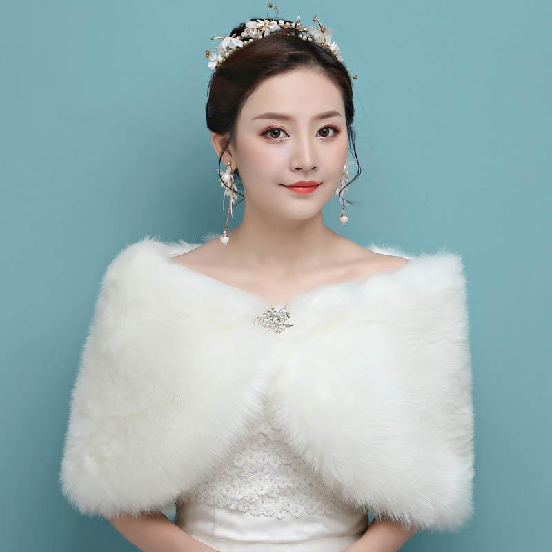 Свадебное вечернее платье с запахом из искусственного меха, болеро, накидка, свадебная шаль