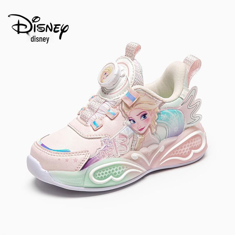 Детские спортивные кроссовки для девочек с подсветкой - Зимние 2025 года, модные кожаные спортивные туфли с вращающейся пряжкой и мультяшным дизайном