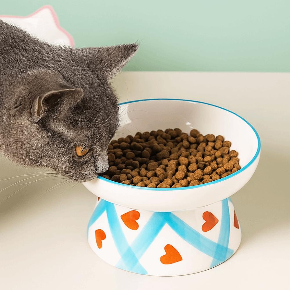 Handmade Cat Elevated Bowl Flat/Slanted Mouth Pet Food Bowl Dog Food Feeder for Feeding