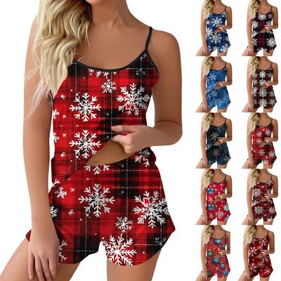 Женский модный рождественский комплект с принтом без рукавов, топ, шорты и пижама