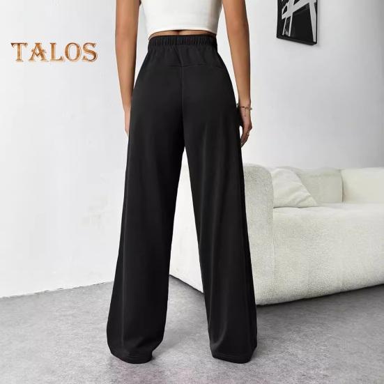 Женские брюки с эластичной высокой талией, регулируемые на шнурке, прямые широкие брюки с карманами, однотонные повседневные брюки