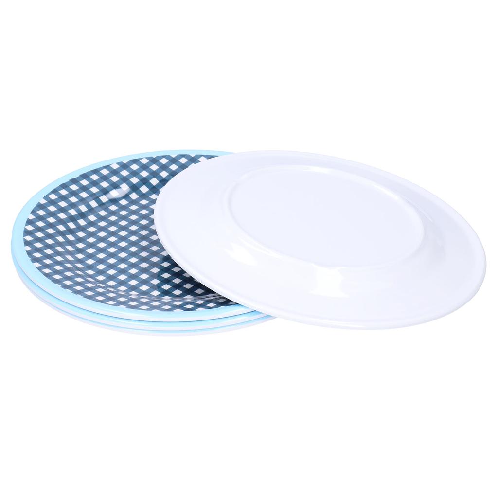 4PCS 9in Salad Plate Fruit Plate Dessert Cake Dishes Pastry Tray Tableware DecorationDark Blue Grid