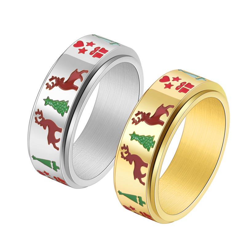 Оригинальное рождественское кольцо из титановой стали с оленем, звездой и сердцем, вращающееся, для мужчин и женщин