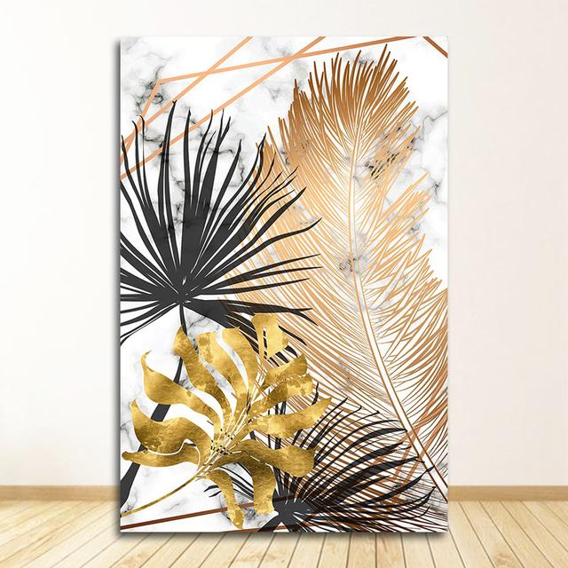 Wall Art Pictures for Living Room Modern Decor Nordic Plants Golden Leaf Canvas Painting Botanical Posters and Print Abstract