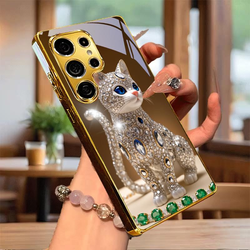 Золотой Чехол для Телефона Diamond Glow Art с Электролитическим Покрытием для Samsung Note 10 20 A06 A07 A12 A13 A14 A15 A16 A17 A22 A23 A25 Стеклянная Крышка