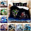 Motocross Rider Bedding Set Extreme Sports Themed Duvet Cover For Teens Motorcycle Pattern Comforter Cover Dirt Bike Duvet Cover