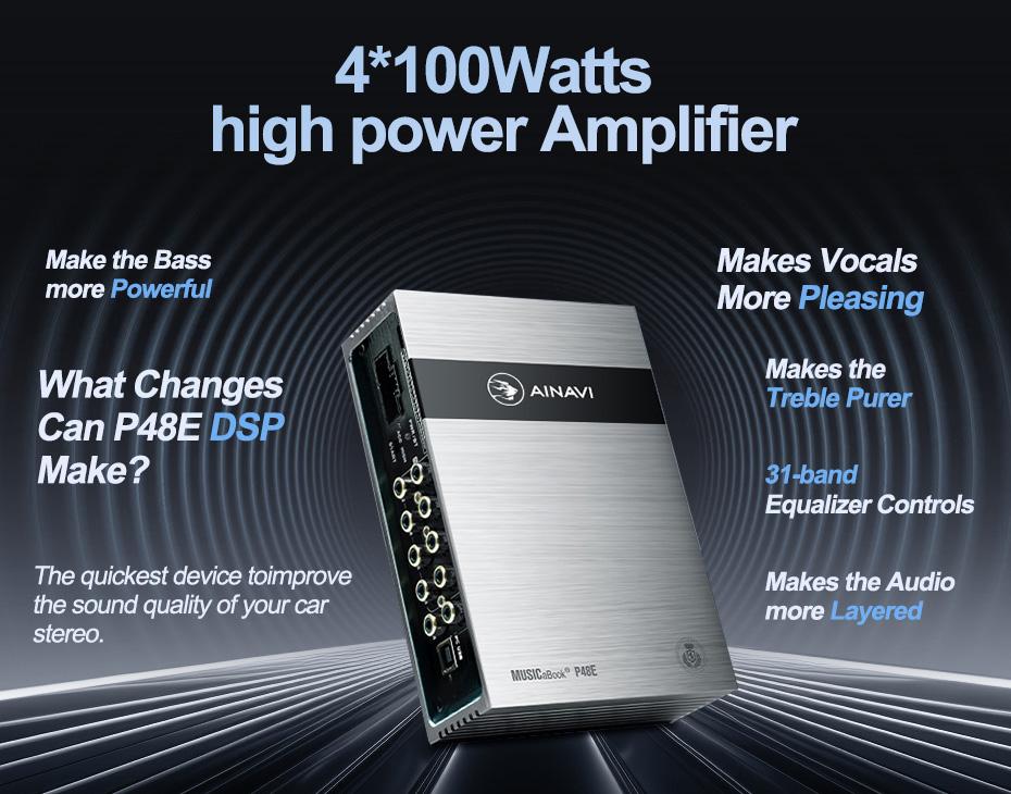Ainavi P48E Car DSP For Peugeot 208 3008 5008 Digital Signal Processor Car Amplifier Equalizer 8-Channel Output 4-Channel Input