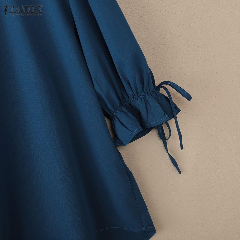 ZANZEA Женская повседневная однотонная свободная блузка с V-образным вырезом и рукавом 3/4