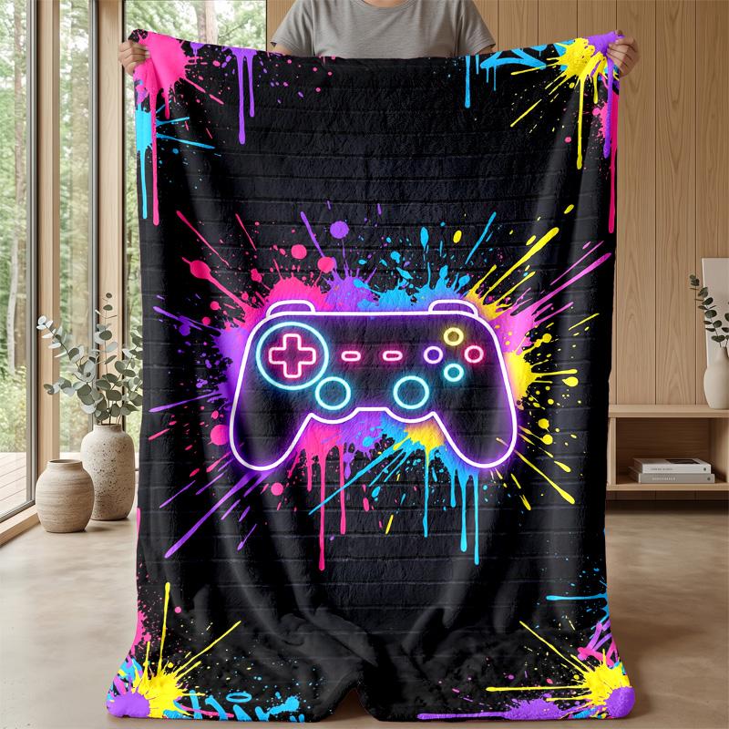 Neon Game Controller Art Theme blanket Lightweight Warm Flannel Blanket Decorative Throw Blanket for Home Decoration