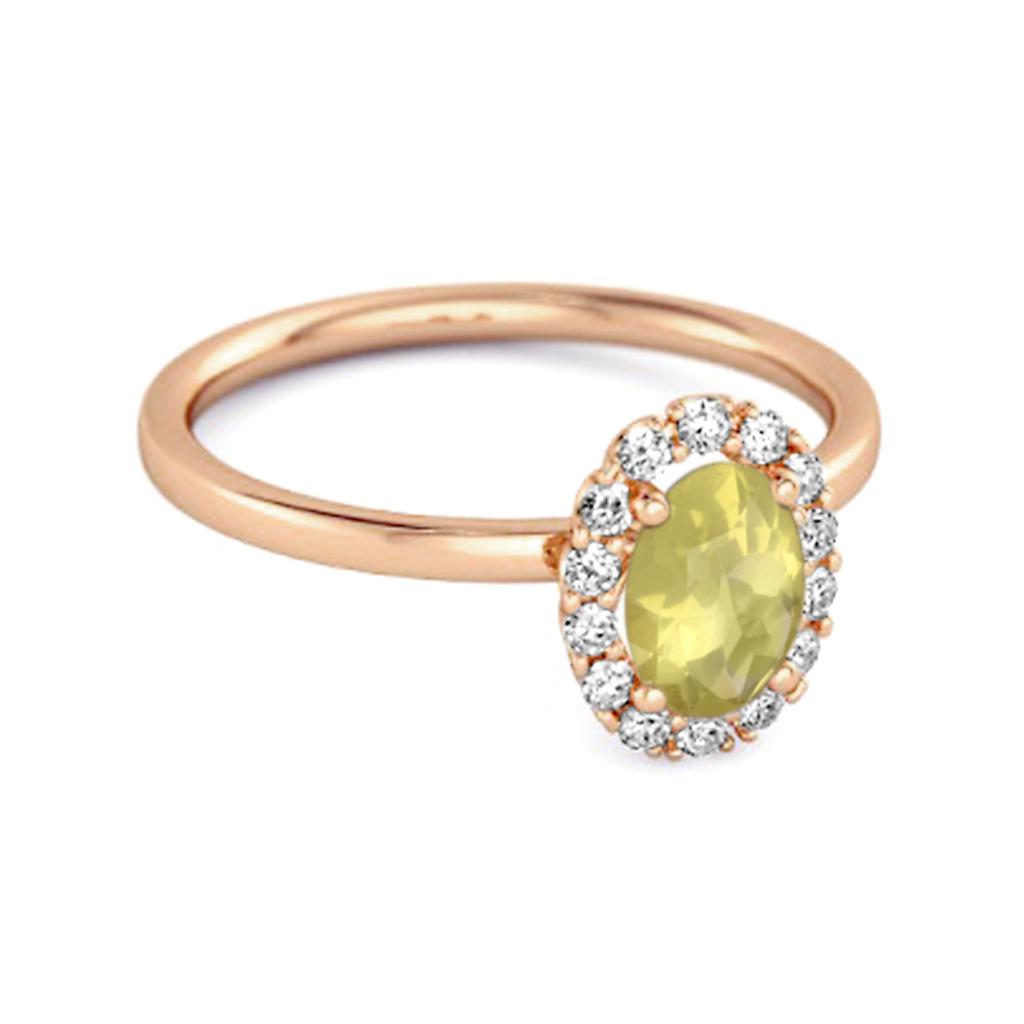 Lemon Quartz Solitaire Halo Accents Ring -925 Sterling Silver Rose Gold Vermeil