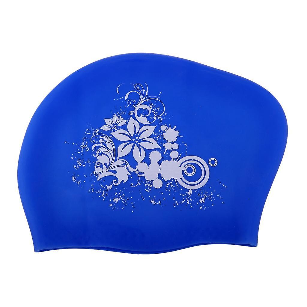 3x Elastic Silicone Swim Cap Swimming Pool Hat for Women Girls Men Dark Blue