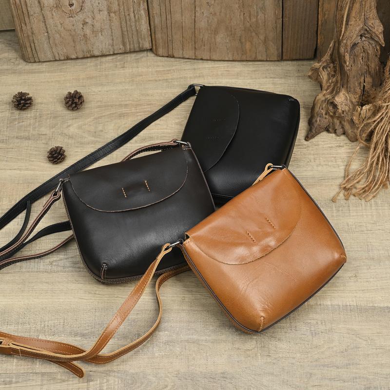 Leather Messenger Bag Women'S Bag First Layer Cowhide Shoulder Bag Retro Simple Small Square Bag Casual Versatile Shopping Mobile Phone Bag