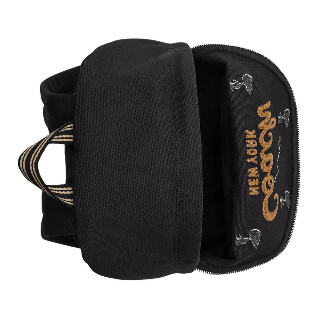 Coach X Peanuts Snoopy Collaboration Cargo 33 Brand Logo Pattern Print Canvas And Satin Large Backpack Women Backpack Black Mixed-Colors CBF69-LHBLC