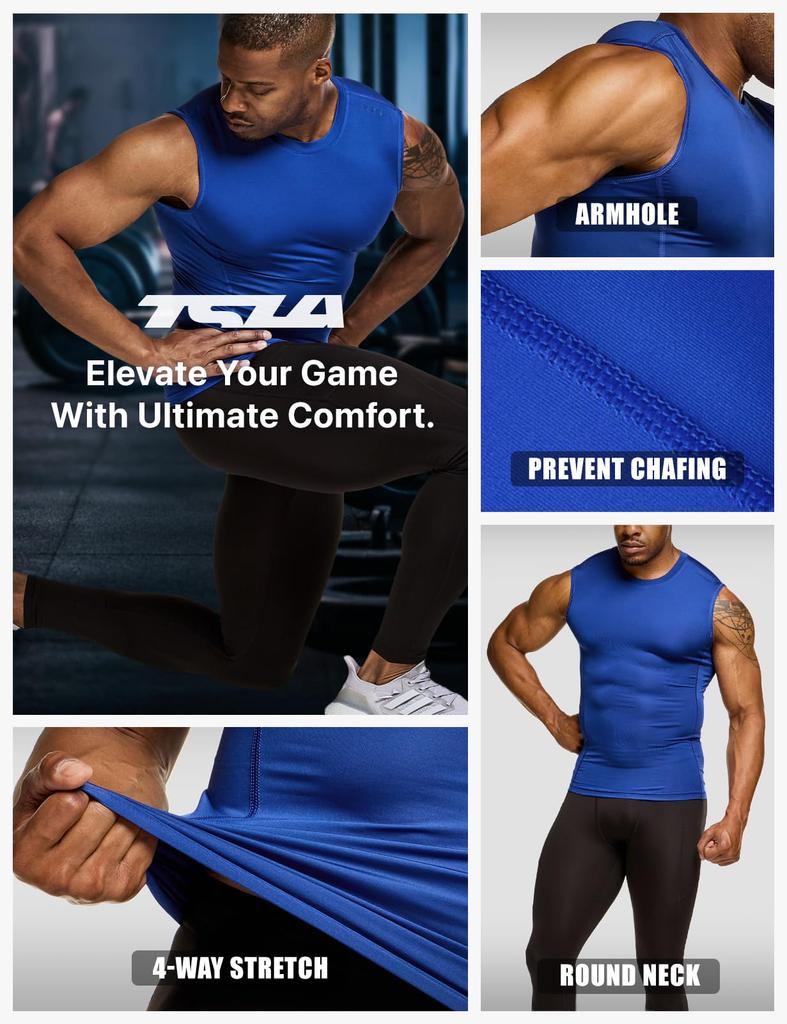Майка без рукавов компрессионная Tesla с защитой от УФ-лучей, идеальна для базового слоя и как самостоятельное изделие, мужская, быстросохнущая, влагоотводящая, для бега, тренировок, фитнеса,