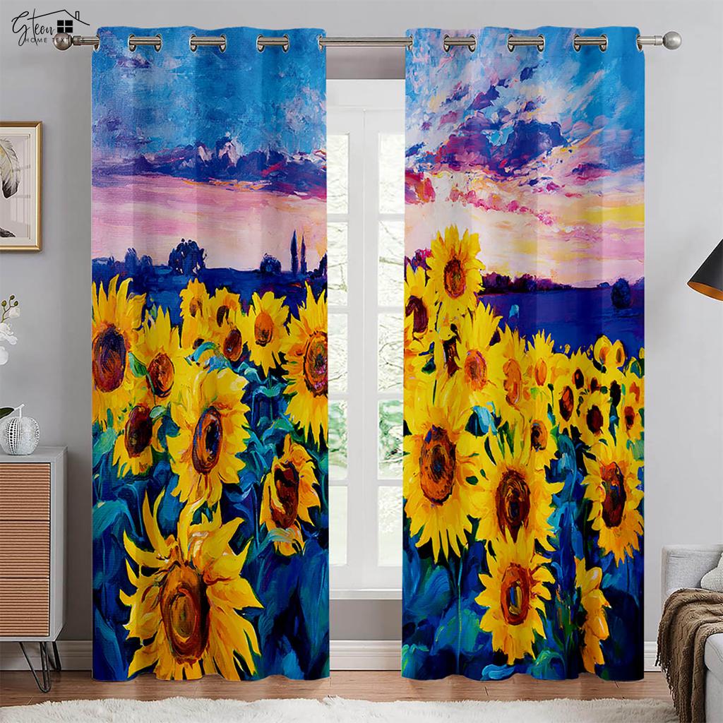Шторы с цветочным принтом подсолнухов, декор окон в пасторальном стиле, подходящие для гостиной, спальни, балконных штор