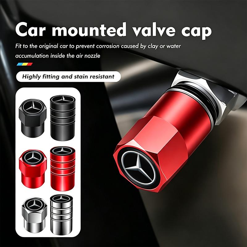 CRO1 For Mercedes Benz 4pcs Car Wheel Tire Valve Stem Cap Airdust Cover Auto Accessories AMG A C E S G Class W108 W204 W205 W201 W210