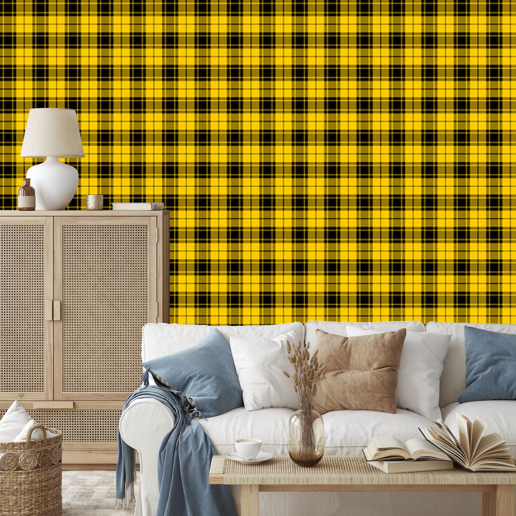 Yellow and black checkered wallpaper, yellow background for living room and bedroom 50x1000