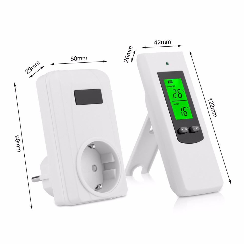 Household Wireless Thermostat Controller and Socket Set Heating Cooling Modes Object Temperature Setting ℃ ℉ Switchable Green Backlight LCD Display w