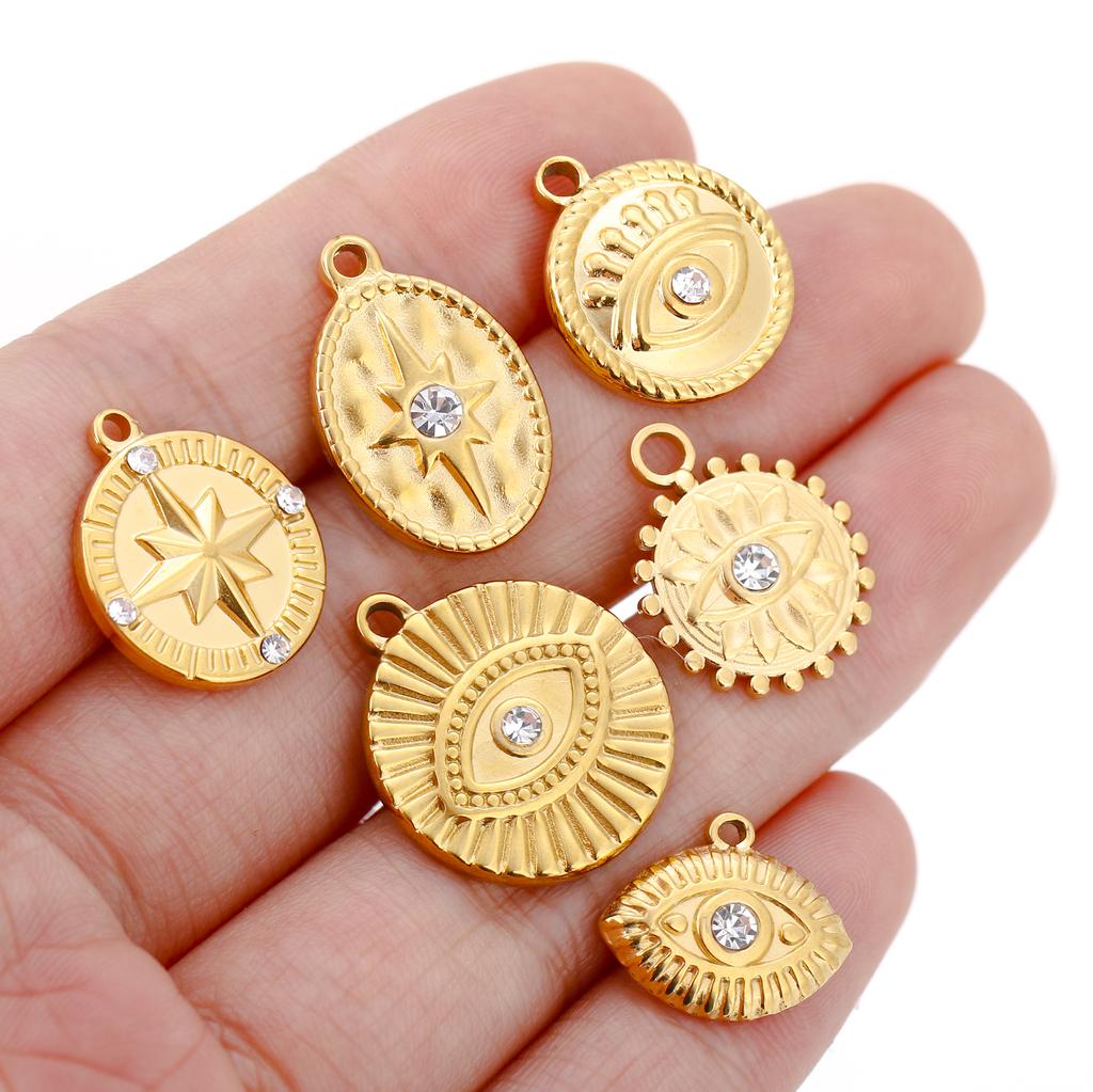 3pcs Stainless Steel Gold Color Plated Rhinestone Evil Blue Eye Charms Necklace Bracelet Earring DIY Jewelry Making Accessories