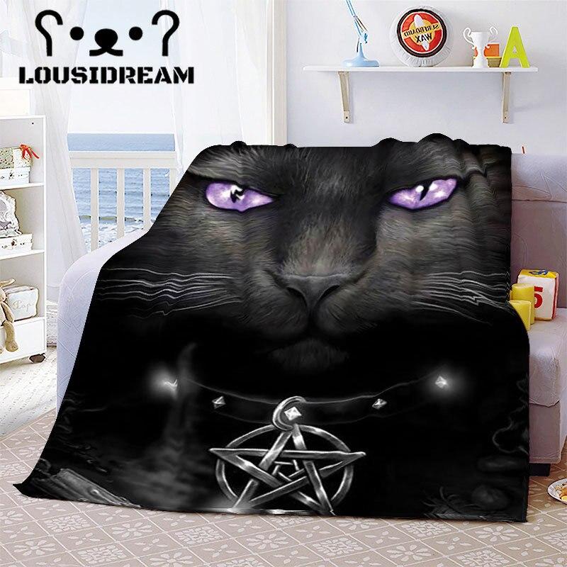 Witch Black Cat Halloween Throw Blanket Cat Mysterious Divination Witchcraft Lucifer Portable Flannel Blanket for Bedding Travel