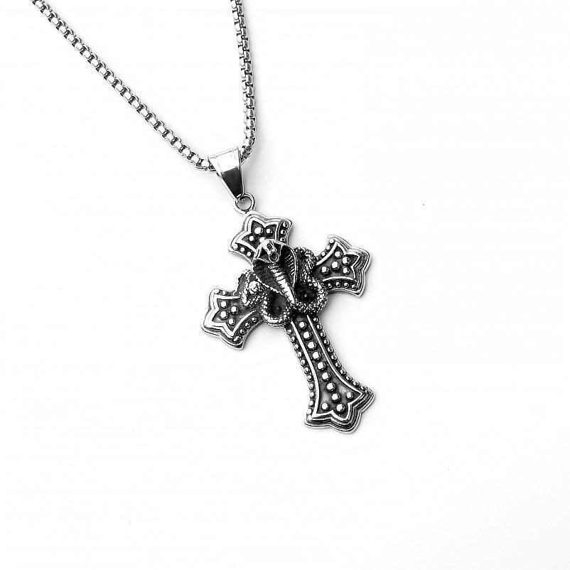 Fashion Titanium Steel Double Snake Pendant Trendy Male Personality Double Snake Wrap Necklace Men