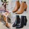 European & American Retro Color-Brushed Thick-Heeled Side Zipper Women's Short Boots for Autumn & Winter
