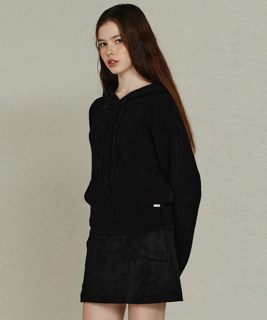 ITOV SEOUL Boucle Cable Hoodie Knit Bk