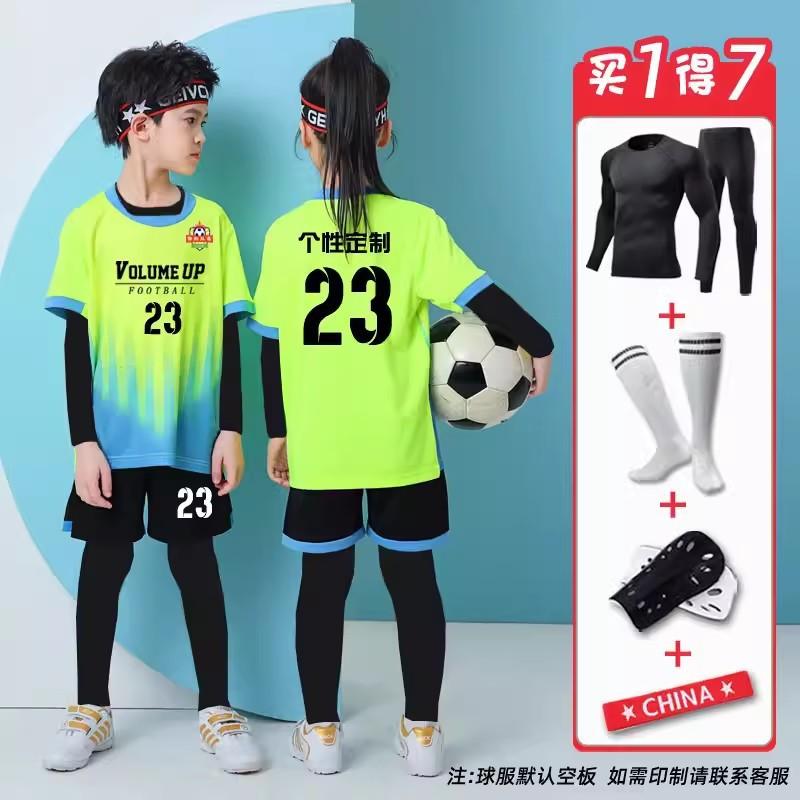 Kids Soccer Jersey Set Long Sleeve 4pcs Training Uniforms Customizable Boys Girls