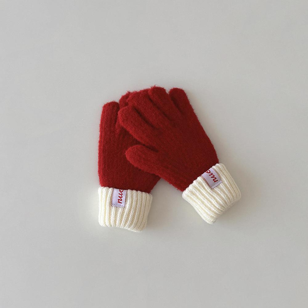 Мягкие детские перчатки с цветными блоками в корейском стиле, митенки с сенсорным экраном, модные унисекс перчатки без пальцев для зимы, теплые эластичные перчатки