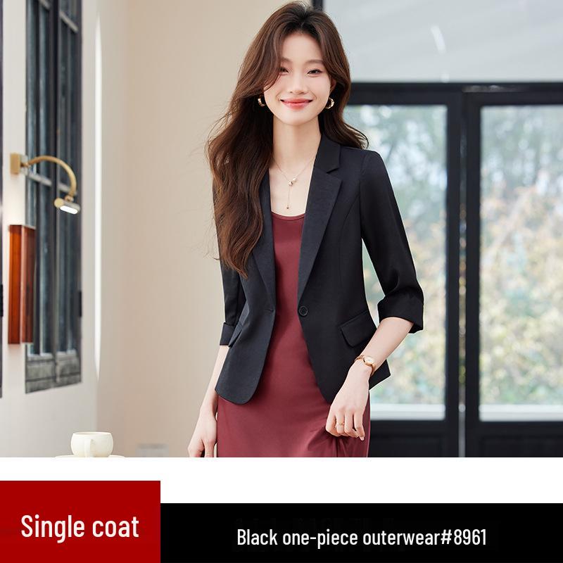 Женский зеленый летний блейзер с рукавом средней длины - 2024 Маленький повседневный жакет