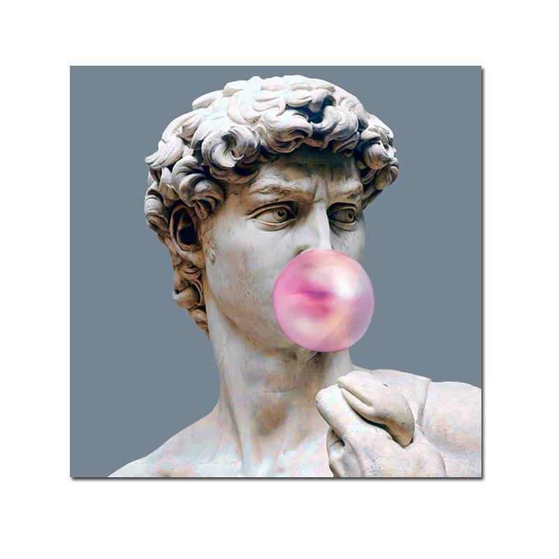 Современные картины «Дэвид, дующий розовый пузырь», холст, картина для декора гостиной, настенный художественный принт, скульптура Дэвида, принты, Куадрос